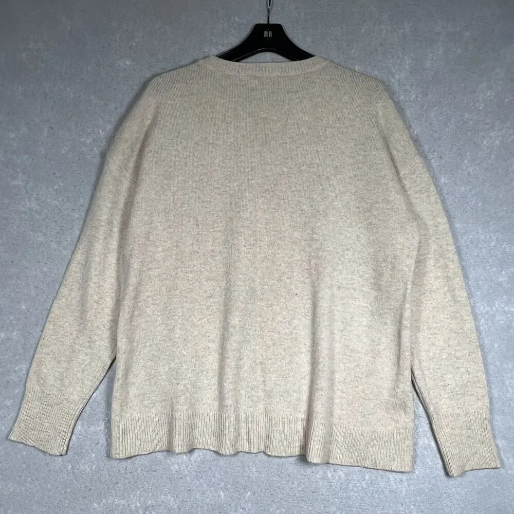 J. Crew Sweater Womens X-Large Beige 100% Wool Rhinestone Pullover Long Sleeve